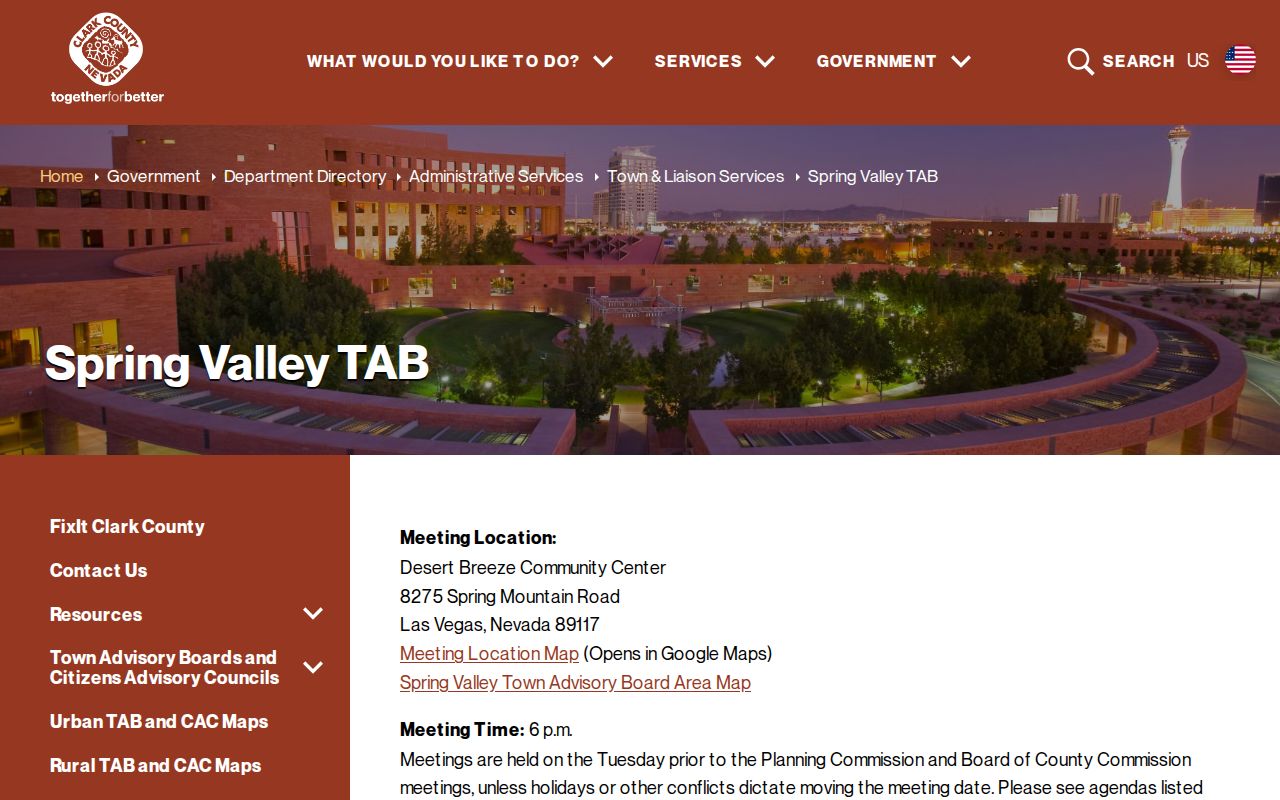 Spring Valley neighbors Town Advisory Board civic directory page